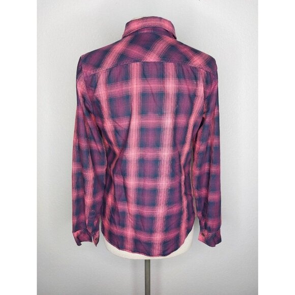 Eddie Bauer Womens Shirt Small Pink Black Soft Checkered Plaid Button Up Collar - Picture 5 of 11